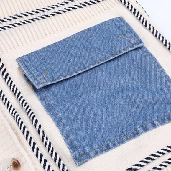 Cozy Denim Pockets Color Block Button Down Cardigan - Picture 6 of 10